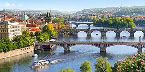 Preisvergleich Produktbild Puzzle 4000 Teile - Prag Moldau Brücke - Karlsbrücke Tschechische Republik - Prager Brücken Fluß Landschaft / Panorama Panoramapuzzle
