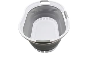 SAMMART 44 Litri Collapsible - Cesto portabiancheria pieghevole in plastica, per riporre oggetti e lavabo, contenitore salvaspazio (1, bianco/grigio), Dimensione : 64,6 x 45,2 x 27 cm