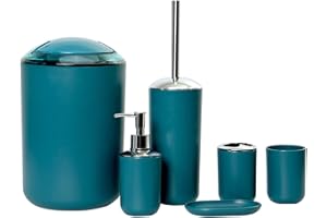 Icegrey Modern Design 6-teiliges Luxus-Badezimmerzubehör-Set Lotionflaschen, Zahnbürstenhalter, Zahnbecher, Seifenschale, Toilettenbürste, Mülleimer Dunkelgrün