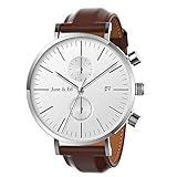 June & Ed Herren Uhr Analog Quarz mit Leder-Armband W-0020