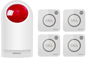 SINGCALL Allarme Sirena Strobe System di Allerta SOS,1 Sirena Rossa lampeggiante, 4 Pulsanti Antipanico Telecomandi, Pulsante di Emergenza per Sicurezza Negozio/Casa/Hotel/Scuole
