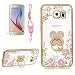 Produktbild Girlyard Hülle Silikon Glitzer für Galaxy S6 Edge, Transparent Ultra Slim Plating TPU Weich Case Bling Diamant Schmetterling Blumen Rosa Muster Schutzhülle Flexibel Crystal Clear Backcover mit 360 Grad Strass Klee Ring Ständer für Samsung Galaxy S6 Edge Golden Rahmen