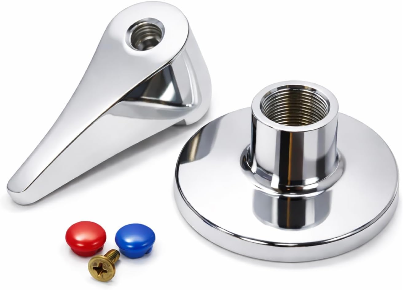 Embellecedor de Llave de Paso con Mando Palanca, Zamak Cromado Pulido, 69x54 mm, Compatible con Ducha y Grifo Empotrado (MANDO PALANCA)