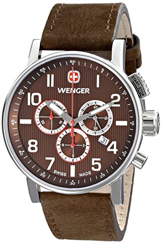 Wenger Commando Chrono Men's Quartz Watch with Brown Dial Chronograph Display and Brown Leather Strap 011243102