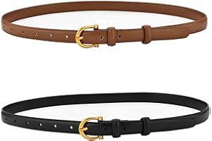 AABDTYYD Lot de 2 Ceintures Femme, Ceinture Fine Femme pour Pantalons en Jean, Ceintures en Cuir PU pour Femmes avec Boucle Dorée, Ceinture Tendance pour Robes (Noir, Marron)