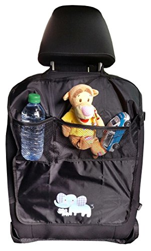 Preisvergleich Produktbild VeQuip - Sitzschutz Sitzschoner Rückenlehnentasche Kinder Auto-Rückenlehnenschutz mit zusätzlichem Gurt, hochwertiger wasserabweisender Autositz-Schutz mit 2 Taschen, 1 Stück