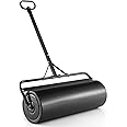 TANGZON 63L/113L Garden Lawn Roller, Water Sand Filled Outdoor Grass Roller with Removable Drain Plug & Scraper Bar, Heavy Duty Metal Lawn Push Rolling Tool, 30/40CM Diameter (99 x 30 x 137cm, Black)
