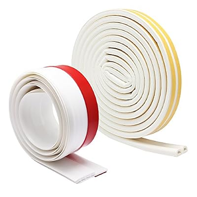 Hysagtek 2 pcs Porte Fenêtre Boudin Autocollant météo de décapage de porte Kit-door Bas Bande d'étanchéité sous Porte Sweep Boudin de porte Joint (39.4"l X 5,1 cm W) + Mousse Bande d'étanchéité EPDM ruban adhésif (modèle D, 5 metres), blanc