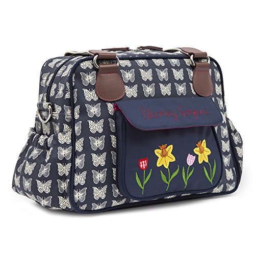 Pink Lining Gorgeous Blooming Cream Butterflies Changing Bags(Navy)
