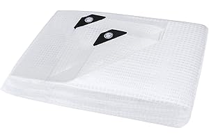 ANSIO Tarpaulin 4m x 4m Water-resistant Heavy Duty Tarp Large Camping Cover Sheet – Multipurpose Groundsheet with UV Protection, Weatherproof & Frost-Resistant – Reinforced Eyelets - Mesh Clear