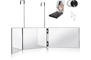 EVGTTI 360 Grad-Spiegel - Verstellbare Teleskophaken - Selbsthaarschneidespiegel für Männer - 3-Fach-Spiegel zum Haareschneiden - Spiegel zum Selbstschneiden - Selbsthaarschneidespiegel Mit LED