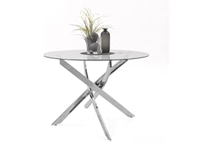 Homely - Mesa de Comedor o Cocina Redonda de diseño Moderno Dalila, sobre de Cristal Templado Redondo de 110 cm de diámetro, Original Base en Acero Cromado, de 110x110x75 cm
