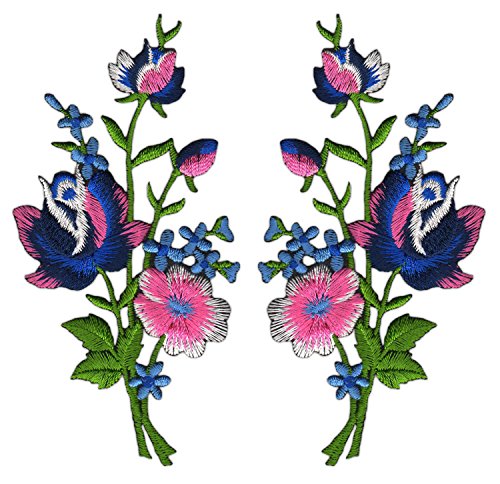 Blumen Blau Pink Set 2 Stück Aufnäher Bügelbild