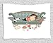 Produktbild VTXWL Kitten Tapestry, Sleeping Young Girl with Her Cat at Sofa Coffee Cookies Book and Candy Pastel Colors, Wall Hanging for Bedroom Living Room Dorm, 80 W X 60 L Inches, Multicolor
