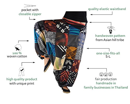 virblatt Haremshose mit traditionellen Webereien UNISEX Einheitsgröße S – L Aladinhose mit bequemen Gummibund alternative Kleidung – Patchwork - 6