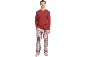 TRAMAS+ Pijama de Hombre Largo,100% Algodón, con Manga Larga y Pantalón Largo, Conjunto de Ropa para Dormir Entretiempo