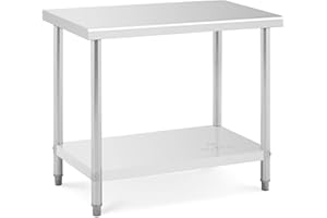 Royal Catering Table De Travail Cuisine Plan Professionnel Table Préparation Confection Boucher Avec Tablette Étagère RCAT-100/60 (Capacité : 114 kg (90 kg + 24 kg), Pieds Réglables, Inox)