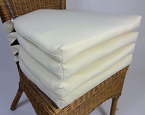 Set 4 x Stuhlkissen / Sitzkissen Marina II mit Schleife 42 x 45 cm Dicke 5 cm , Fb. natur , Polyester