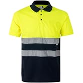 VELILLA 173, Two-Tone Short Sleeve AV Polo, Navy Blue and Fluorescent Yellow, Size XL