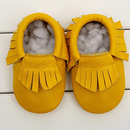 Oyedens Cute Baby Tassel Soft Sole Leather Shoes Infant Boy Girl Toddler Moccasin (12cm/4.72"(0~6 month), Yellow)