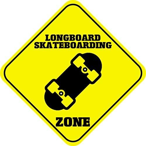 Longboard Skateboarding Crossing Signs Metal Signs Yellow Diamond Aluminum Novelty Funny Metal Wall Plaque 12 x 12
