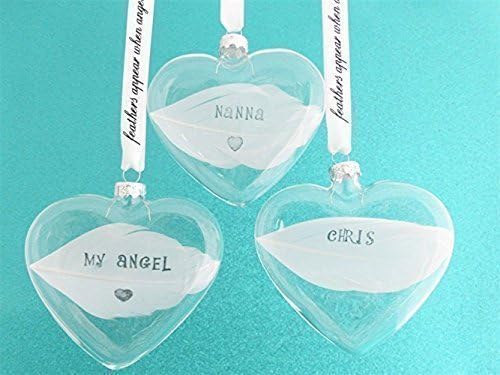 A White Quill Feather Heart Personalized Any Name Date Occasion Ornament Bauble Decoration Handmade