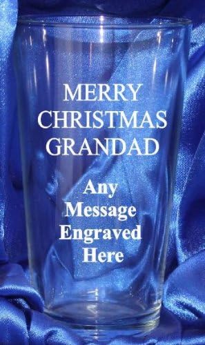 ENGRAVED MERRY CHRISTMAS GRANDAD PINT GLASS PG93 IN SILK LINED GIFT BOX