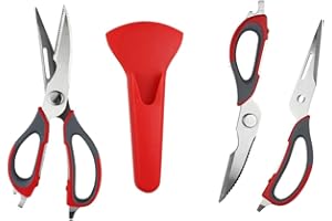 XEMZ Multifunction Kitchen Scissors, 7-in-1 Heavy Duty Stainless Steel Culinary Scissor with Magnetic Holder, Detachable Household Kitchen Shear for Cut Poultry Bone Vegetables Fruit Seafood (red)