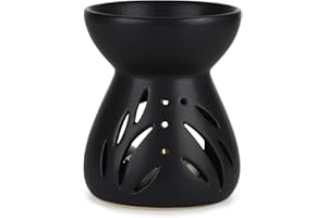 LALAGO Bruciatore di Essenze, Bruciatore di Essenze e Cera in Ceramica con Cucchiaio di Candela, Diffusore di Oli Essenziali per la casa, l'ufficio, Lampade Aroma a Forma di Imbuto(Nero)
