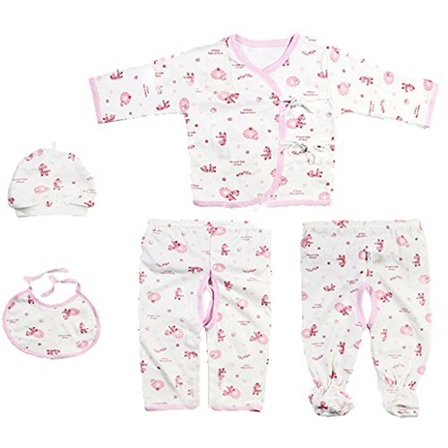 DEHANG 5 Piece Set Unisex-Baby Newborn Baby Clothes with Pants and Bib and Cap - Pink