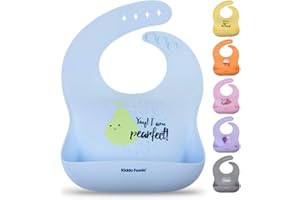 Kiddo Feedo Silicone Bucket Bib for Baby and Toddler, Soft, Adjustable and Waterproof, Designed in Sweden, Blue