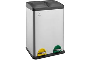 SVITA TC2X20 Lot de 2 poubelles de cuisine en acier inoxydable, à pédale, capacité 40 l, 2 x 20 l, pour tri sélectif des déchets, argenté