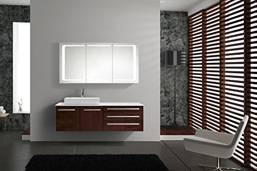 Eurosan London, L100, 3-türiger Spiegelschrank, Integrierte LED-Frontbeleuchtung, Breite 100 cm, Weiß - 6