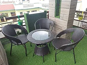 UF Outdoor Chair/Garden Chair/Balcony Chair for Outdoor/Indoor Use/Outdoor Indoor Furniture Sets with Table (Brown 3+1)