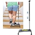 Stair Climbing Cane Lifts Assist Cane for Seniors Elderly Half Step Stairway Aid Walking Sticks Adjustable Mobility Helper Balance Devices 4 Prong Quad Widen Anti-Slip Base Seat Walker