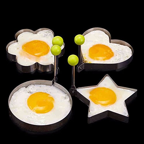 Ei Schimmelpilze, Intsun 5er Edelstahl Spiegeleierform, Ei braten Schimmel, Love Heart, Runde , Pentagram Sterne , Plum Blumen förmigen Pfannkuchen, Pancake Mold, Kitchen Tool, Pancake Ringe mit Ölpinsel - 4