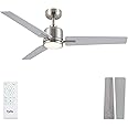 Newday Silver and Grey Ceiling fan with Lights and Remote, 48” Silent Ceiling Fan with Dimmable LED 24W, Reversible DC Motor, 6 Speeds, 3 Timer for Bedroom Living Room Basement Kitchen Terrace
