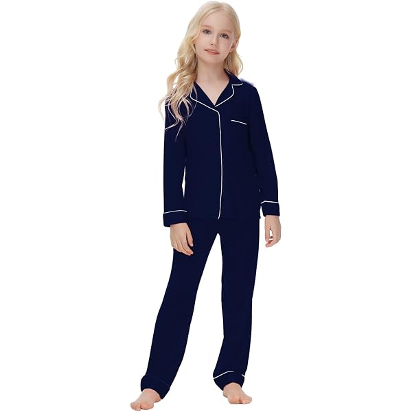 Pyjama Satin Enfant ACWOO - Ensemble Manches Longues - Haut à Boutons Et Pantalon Élastique