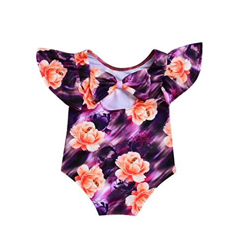 Preisvergleich Produktbild PINEsong Infant Kinder Babys Einteilige Badeanzüge Blumen 3D Drucken Monokini Tankini Bademode One Piece Swimwear Swimsuits Beachwear Kindermode Spielanzug Jumpsuit overall Sommer Bikini Schwimmanzug mit Rüschen (80, Lila)