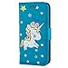 Produktbild iPhone 7 / iPhone 8 Hülle, Chreey (Unicorn) Niedlich [Regenbogen Einhorn] Glitzer Handyhülle Premium PU Leder Tasche Flip Wallet Cover mit Standfunktion Kartenfach Schutzhülle [Blau]