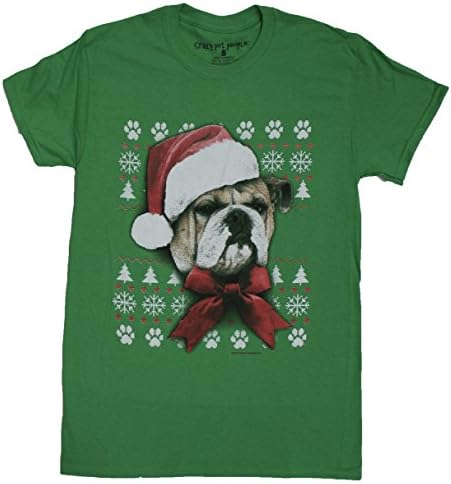 Crazy Pet People Men's Dog Lovers Bulldog Ugly Sweater Style Christmas T-Shirt (Large)