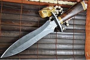 PERKIN Coltello da caccia in acciaio Damasco, fatto a mano, personalizzato