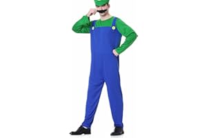 WWQQYY Cosplay Kostüm, Super Brothers Cosplay Kostüm, Halloween Carnival Cosplay Kostüm, mit Bodysuit, Hut und Schnurrbart Cosplay Kostüm für Herren Damen Junge Mädchen