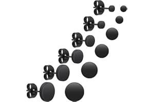 Yolev 6 Pairs Dot Stud Earrings Black Unisex Stainless Steel Stud Earrings Round Flat Top Earrings Black Set Women Men Girls (3 mm - 8 mm) Halloween Punk Rock Stud Earrings