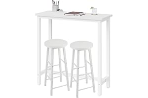 ‎WOLTU WOLTU Bartisch Set mit 2 Barhockern, 3-teilige Essgruppe mit Küchenstühlen, Esstisch & 2 Hockern aus Metall & Holz für Küchen Wohnzimmer, Weiß