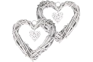 Belvanr Weidenkranz 2 Stück Herz Rattan Anhänger Weidenherz Grau Hänger Weidenherz Herz Hängende Deko Herz Korbweide Kranz Dekor Fensterdeko Hängend Herz Kranz Hängen Weidenherz Fensterhänger