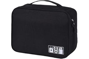 FAVORTALK Cable Bag Travel Gadgets Organiser 3-Layers Universal Electronics Accessories Bags with Handle for Chargers Drive SD Card Power Bank and Hard Disk, Black 1 B21610