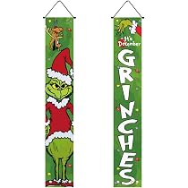 Weihnachtsdekoration „Welcome Grinch“ – Glitzer-Banner Mit 6 Hängenden Wirbeln Für Fenster, Wand Oder Tisch