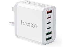TUPNEUF USB C Plug, 6-Port 40W Multi USB Charger Plug UK with Power Adapter +QC Wall Plug Multiport Mains, 3 Type C+3 USB A Ports Charging Plug for iPhone 16 15 14 13 12 11 Pro Max Plus XS XR SE,Samsung, iPad