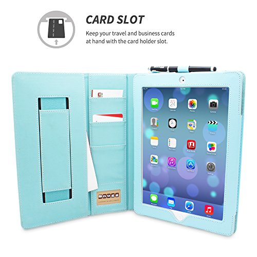 Snugg iPad Hülle - Smart Cover mit Aufsteller, elastischer Handschlaufe, Stylus-Halterung und Premium Nubuck Innenfutter Blau babyblau iPad 3 & 4 Executive